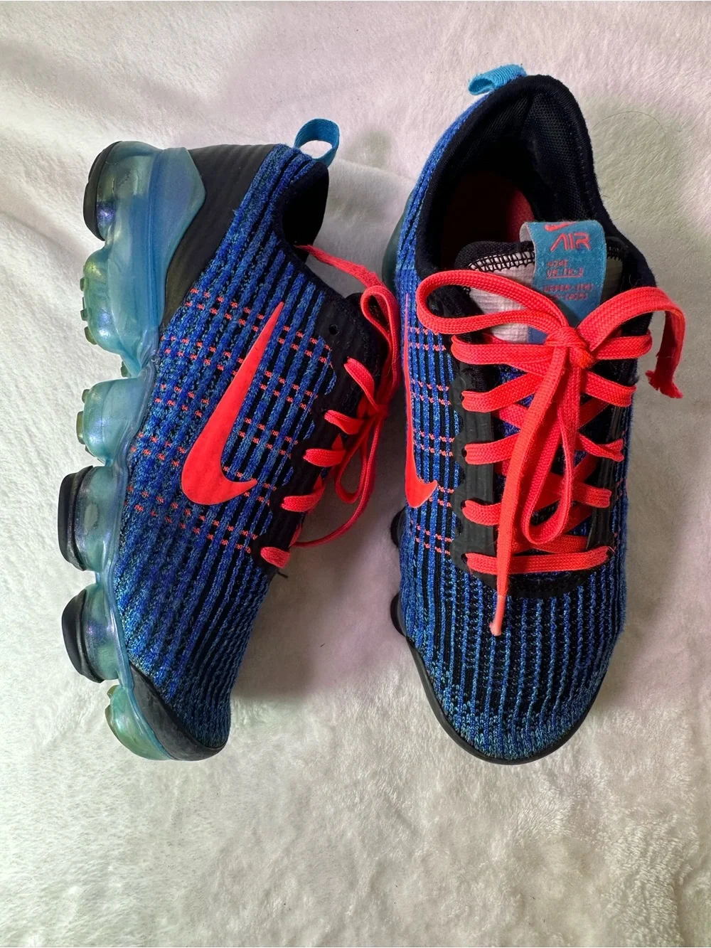 Nike Men's Blue Knit VaporMax with Orange Swoosh